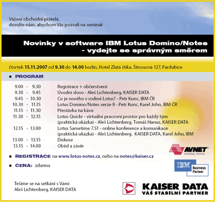 Pozvánka - seminář na téma: Novinky v software IBM Domino/Notes