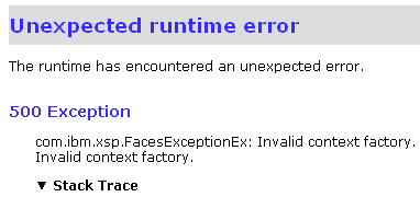 Unexpected runtime error: 500 Exception